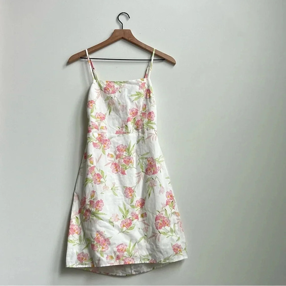 New Sophie Rue Pink Floral Scrunchy Open Back Mini Dress Spaghetti Strap Size S - Picture 3 of 16